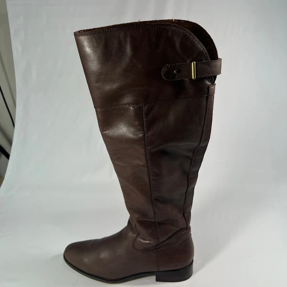 FRANCO SARTO Haleen Over the Knee Boots Womens 8 Brown Leather‎ Riding Studded